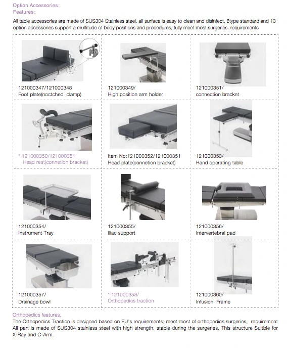 Medical Equipment Stainless Steel Surgery Bed Surgical Electrical Mechanical Operating Table for Hospital with Ce