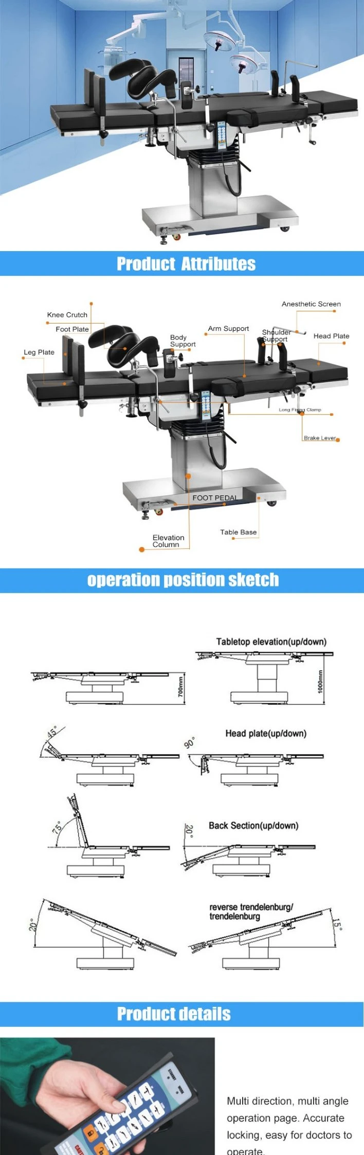 Medical Equipment Factory Price Electric Surgical Operation Table with Sliding for C Arm (HFEOT99)